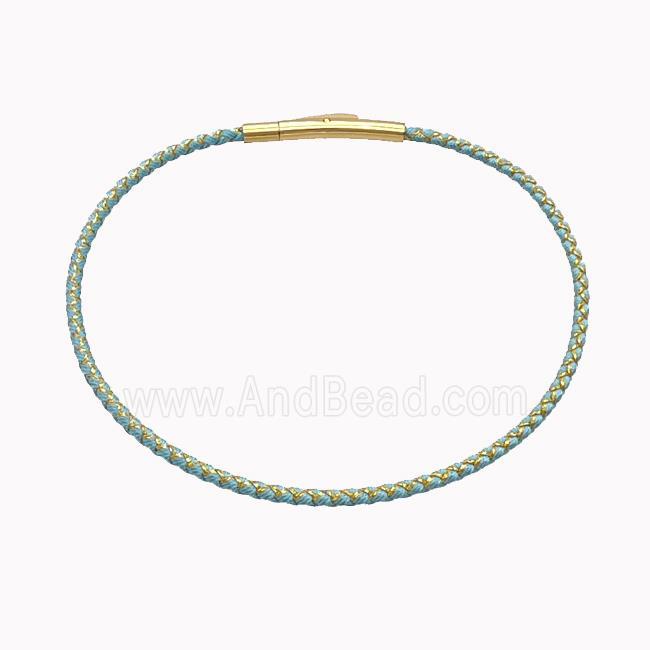 Lt.green Nylon Cord Bracelet With Stainless Steel Clasp