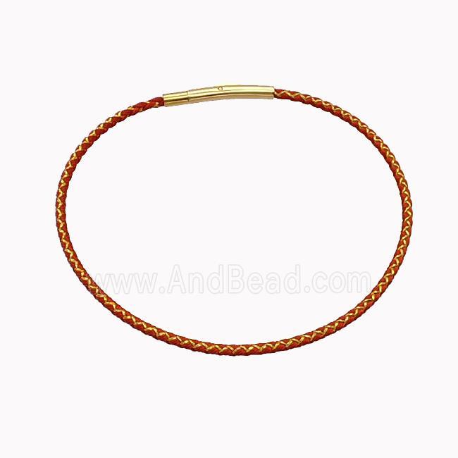 Red Nylon Cord Bracelet With Stainless Steel Clasp