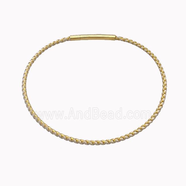 Beige Nylon Cord Bracelet With Stainless Steel Clasp