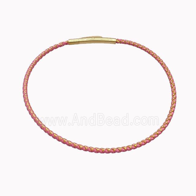 Pink Nylon Cord Bracelet With Stainless Steel Clasp