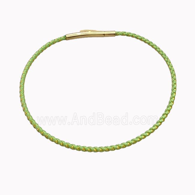 Green Nylon Cord Bracelet With Stainless Steel Clasp