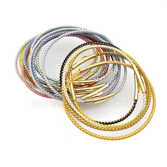 Nylon Cord Bracelet With Stainless Steel Clasp Mixed Color
