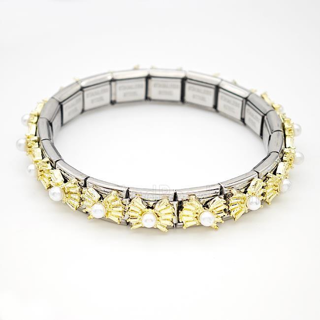 Stainless Steel Module Bracelet Pave Pearlized Resin