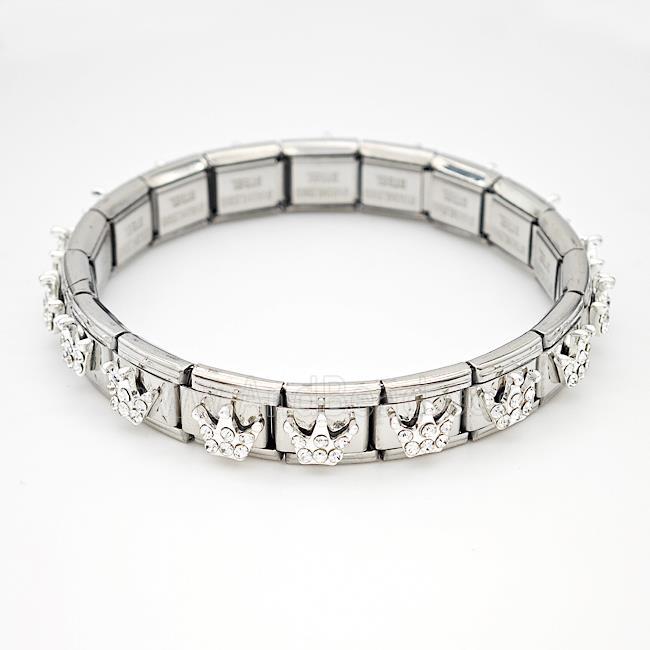 Stainless Steel Module Bracelet Crown Pave Rhinestone