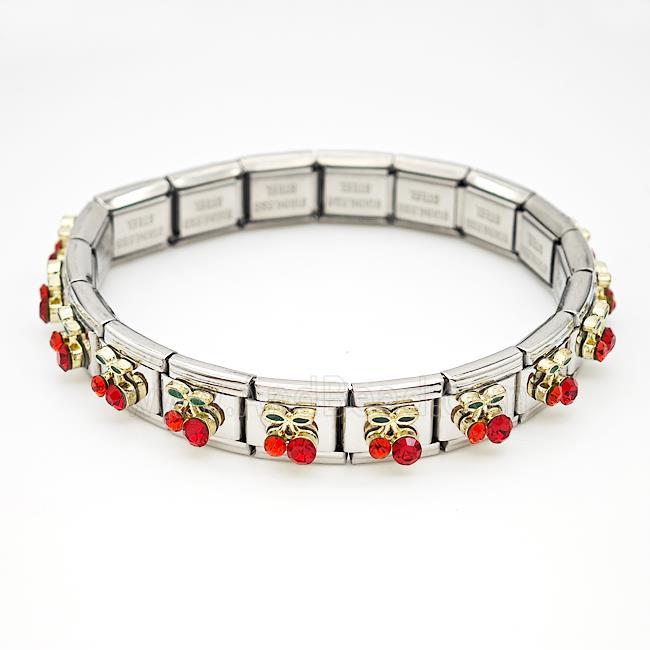 Stainless Steel Module Bracelet Strawberry Pave Rhinestone