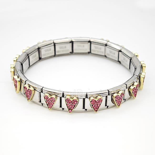 Stainless Steel Module Bracelet Heart Pave Rhinestone