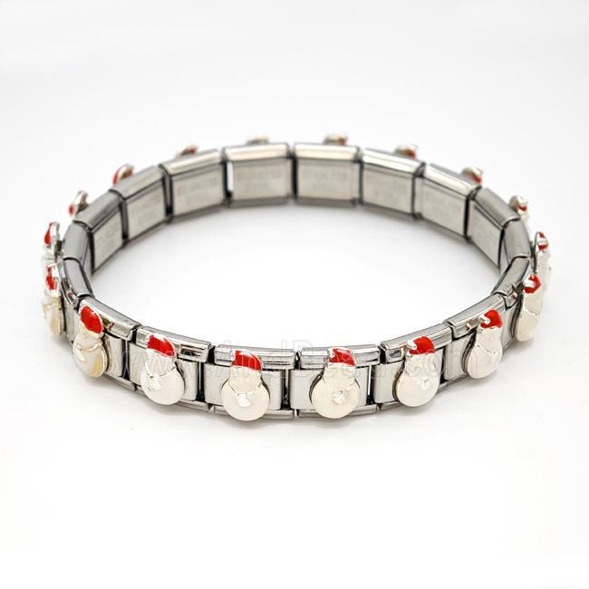Stainless Steel Module Bracelet Santa Claus White Enamel
