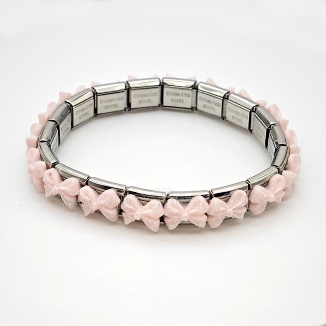 Raw Stainless Steel Module Bracelet Pave Resin Bow