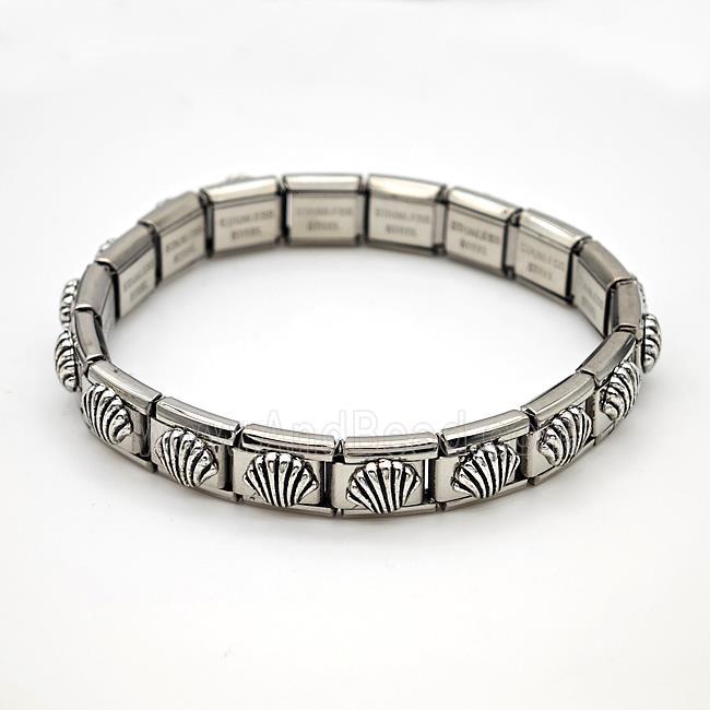 Raw Stainless Steel Module Bracelet Pave Alloy Scallop Shell