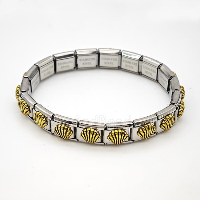 Raw Stainless Steel Module Bracelet Pave Alloy Scallop Shell
