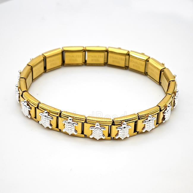 Stainless Steel Module Bracelet Pave Alloy Tortoise Gold Plated