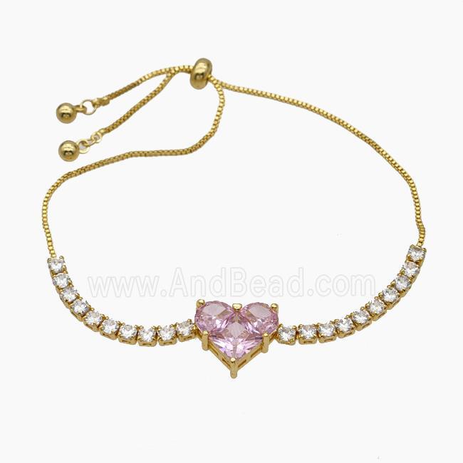Copper Bracelet Pave Crystal Glass Heart Adjustable Gold Plated
