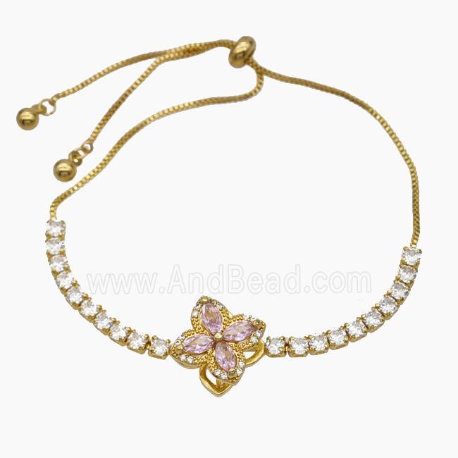 Copper Bracelet Pave Crystal Glass Clover Adjustable Gold Plated