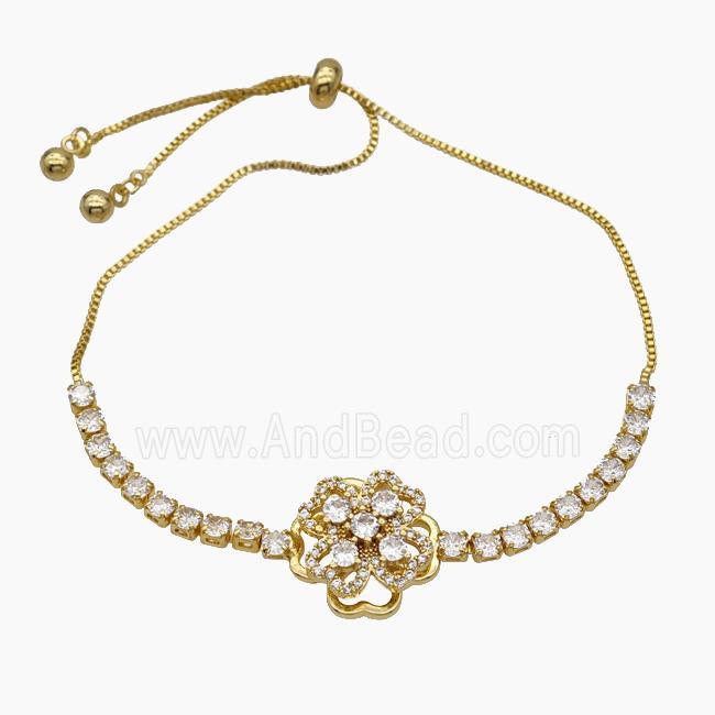 Copper Bracelet Pave Crystal Glass Clover Adjustable Gold Plated