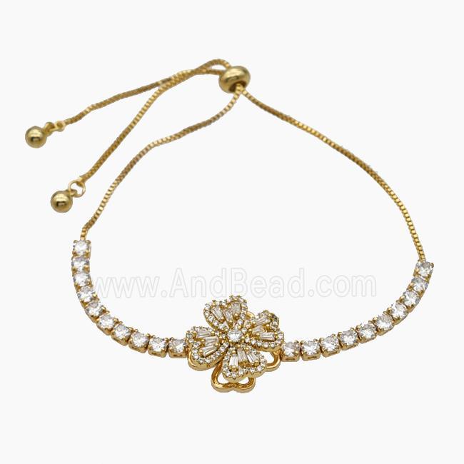 Copper Bracelet Pave Crystal Glass Clover Adjustable Gold Plated