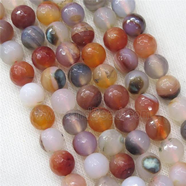 natural Agate Beads, faceted round, mixed color