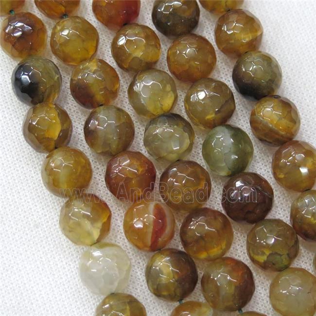 faceted round crackle Agate Beads, coffee