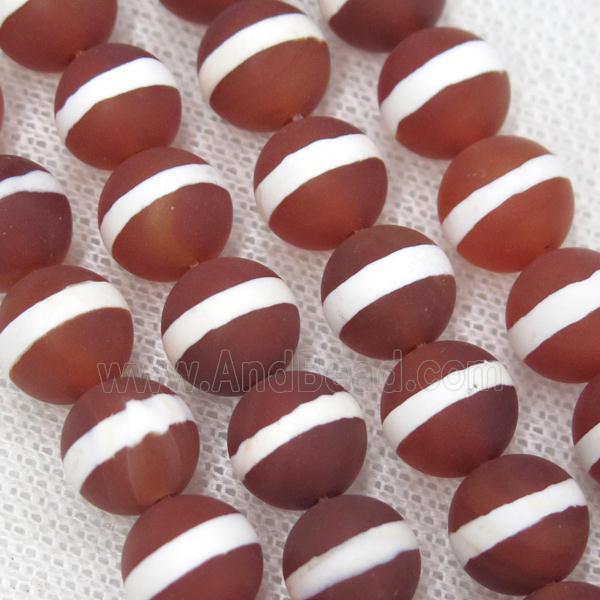 Round Matte Red Tibetan Agate Beads Line