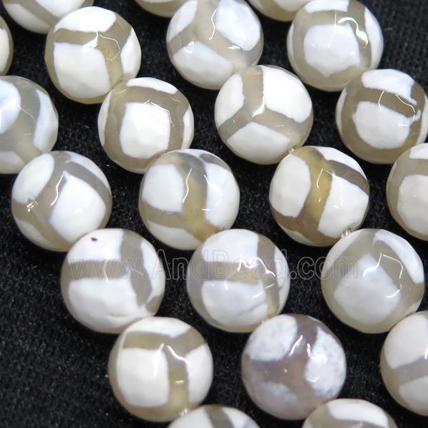 faceted round Tibetan Agate Beads, football