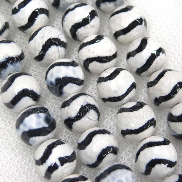 faceted round Tibetan Agate Beads, wave