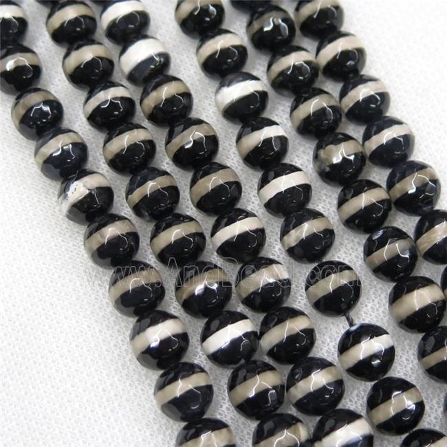 faceted round black Tibetan Agate Beads, line