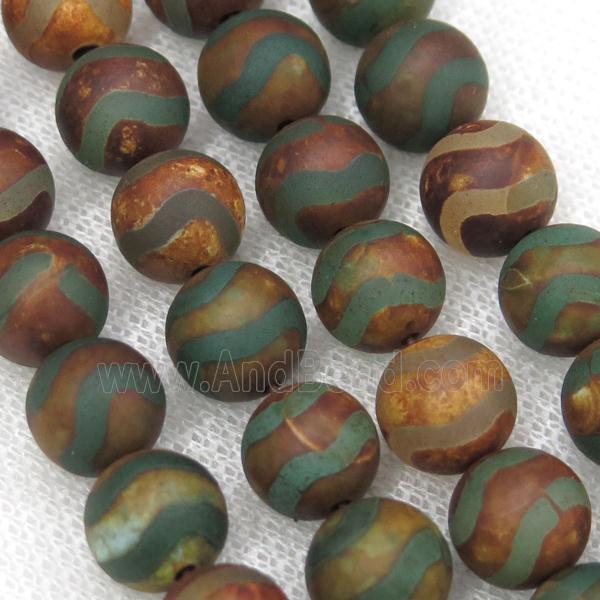 round green tibetan agate beads, wave, matte