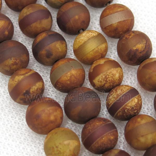 round matte Tibetan Agate beads, line, antique red