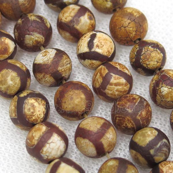 round matte Tibetan Agate beads, football, antique red