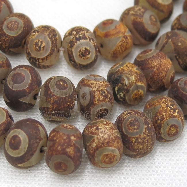 matte tibetan agate rondelle beads, football, antique coffee