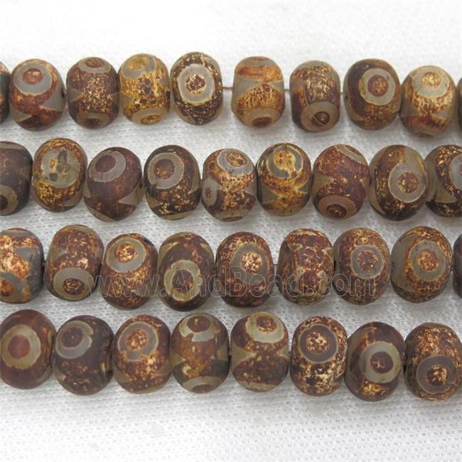matte tibetan agate rondelle beads, football, antique coffee