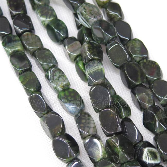 green Agate beads, faceted cuboid
