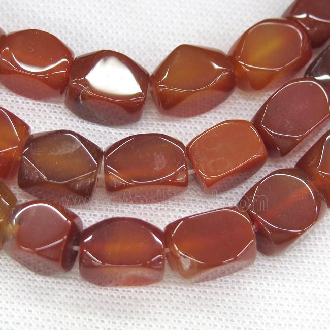 red Carnelian Agate beads, faceted cuboid