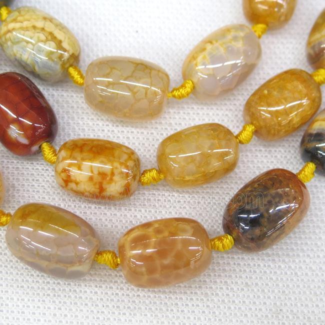 yellow dragon veins agate barrel beads with knot