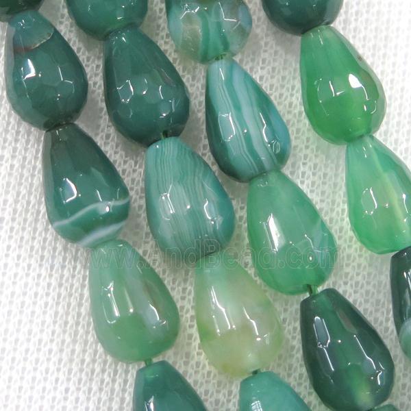 green stripe Agate beads, faceted teardrop