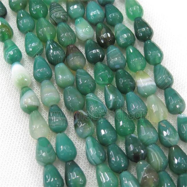 green stripe Agate beads, faceted teardrop