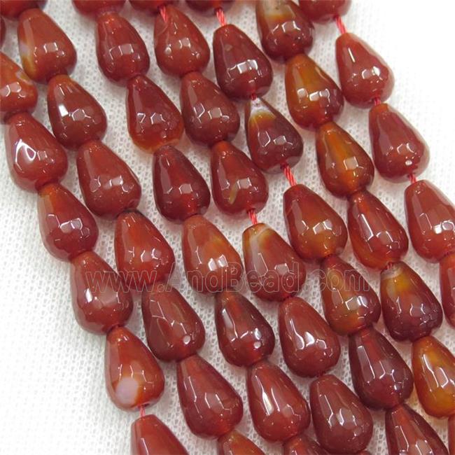 red carnelian agate beads, faceted teardrop