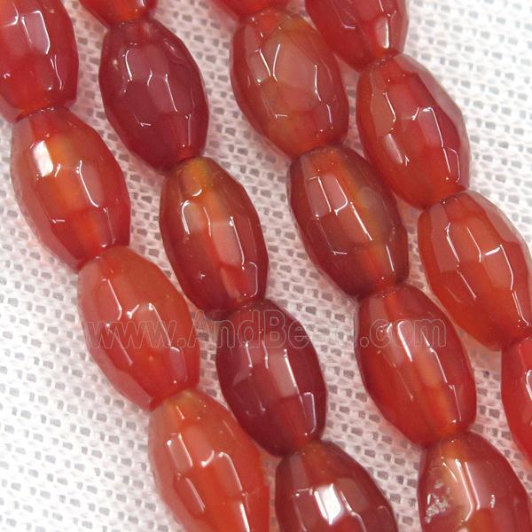 red Agate beads, faceted barrel