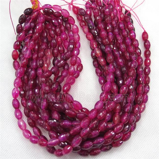 hotpink Agate beads, faceted barrel