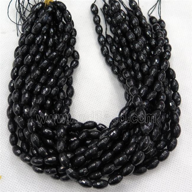 black Agate beads, faceted barrel