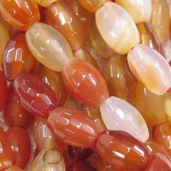 red Agate beads, faceted barrel