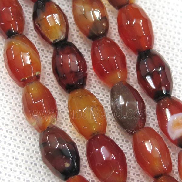 red Agate beads, faceted barrel