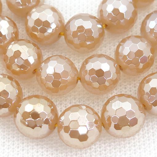 champagne Agate beads, faceted round, electroplated