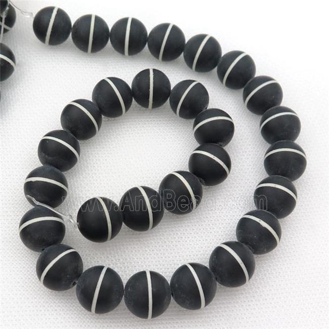 Round Black Onyx Agate Beads Line Matte
