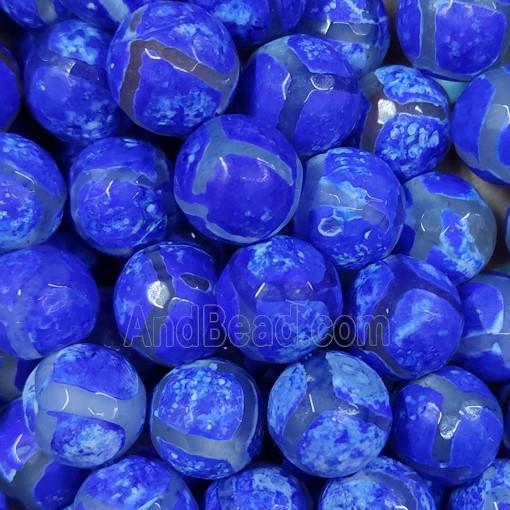 faceted round Tibetan Agate beads, blue dye