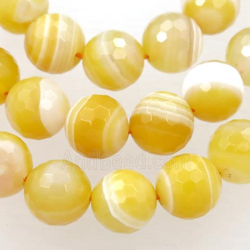 yellow striped Agate beads, faceted round