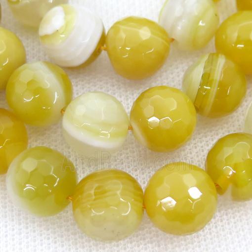 yellow striped Agate beads, faceted round