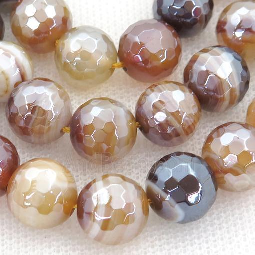 ambergold Striped Agate Beads, faceted round, light electroplated
