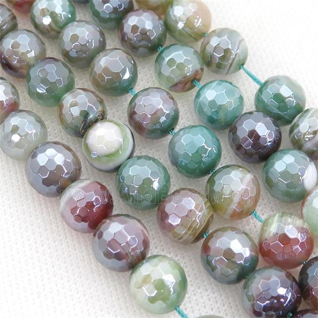Striped Agate Beads, faceted round, light electroplated