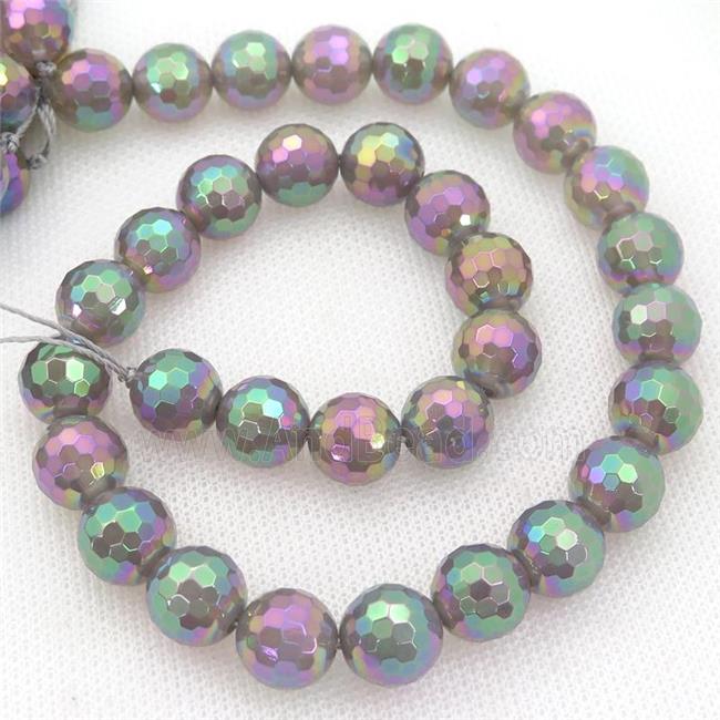 gray Agate Beads, faceted round, rainbow electroplated