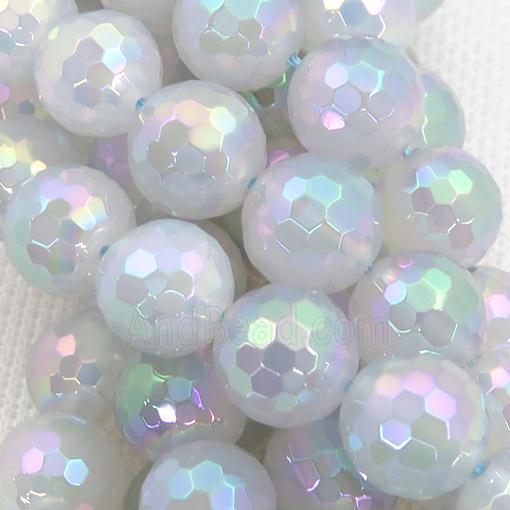 white Agate Beads, faceted round, AB-color electroplated